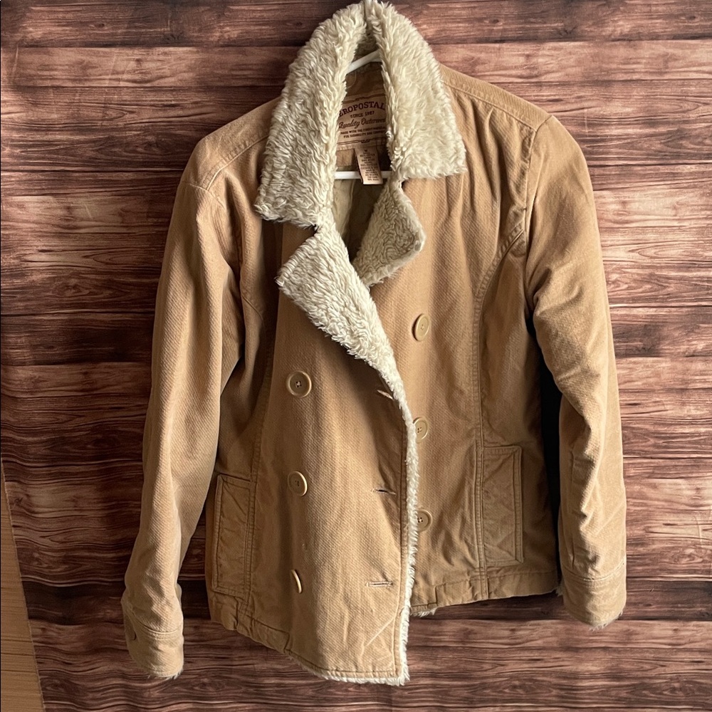 Aeropostale Camel Pea Coat with Fleece Collar